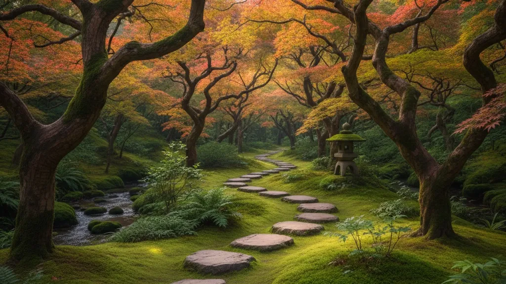 Jardín japonés sereno con piedras y musgo